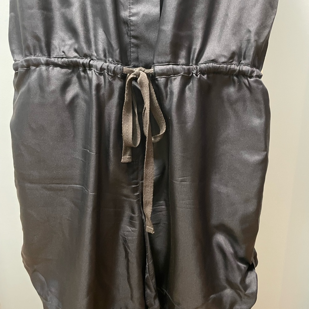 Button Down Drawstring Dull Satin Romper - image 5